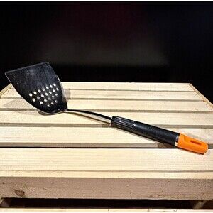 Vintage Top Drawer USA Slotted Kitchen Spatula Turner Black Orange Handle